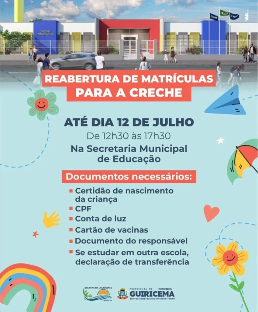Guiricema reabre matrículas para Centro Municipal de Educação Infantil Giz de Cera