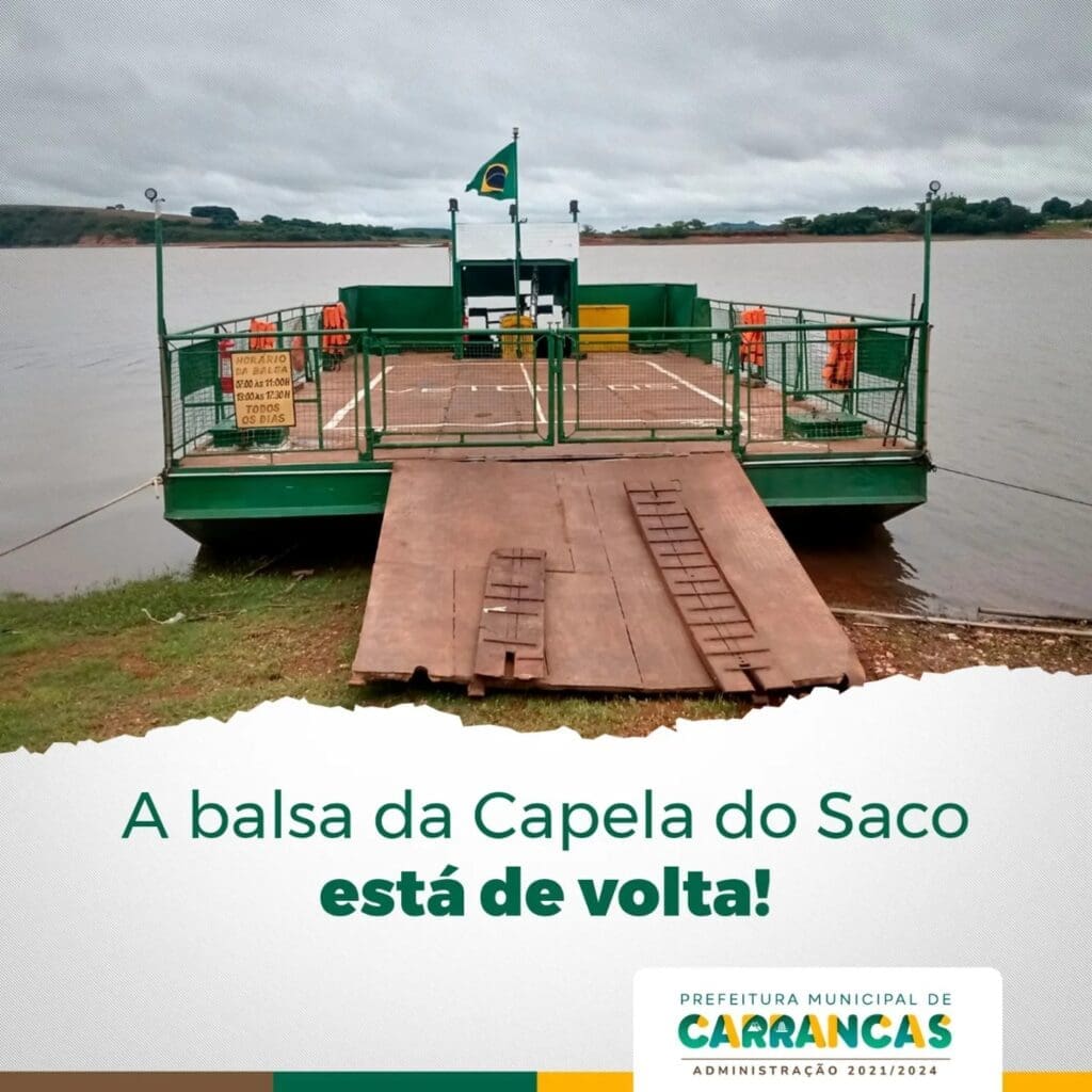 Prefeitura de Carrancas anuncia retorno da balsa da Capela do Saco