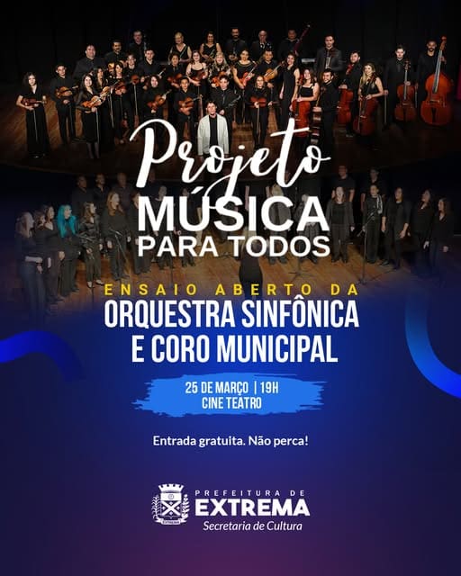 Ensaio aberto da Orquestra e Coro Municipal será realizado em Extrema