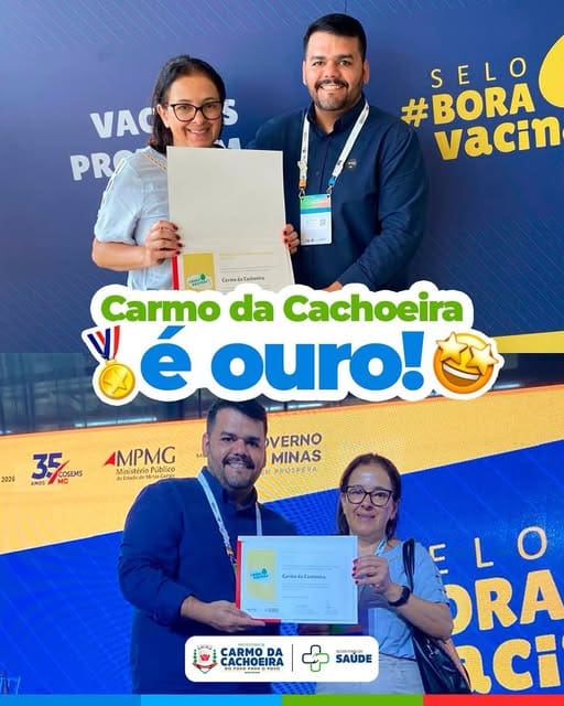 Carmo da Cachoeira conquista selo Bora Vacinar e recebe reconhecimento ouro