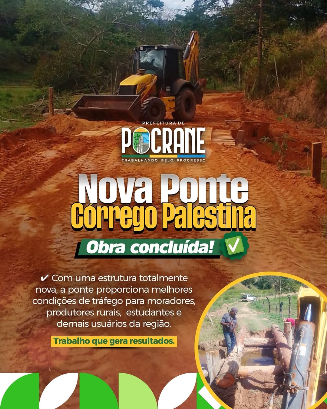 Pocrane conclui nova ponte no Córrego Palestina