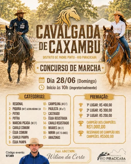 Rio Piracicaba recebe Concurso de Marcha durante a Cavalgada de Caxambu no distrito de Padre Pinto