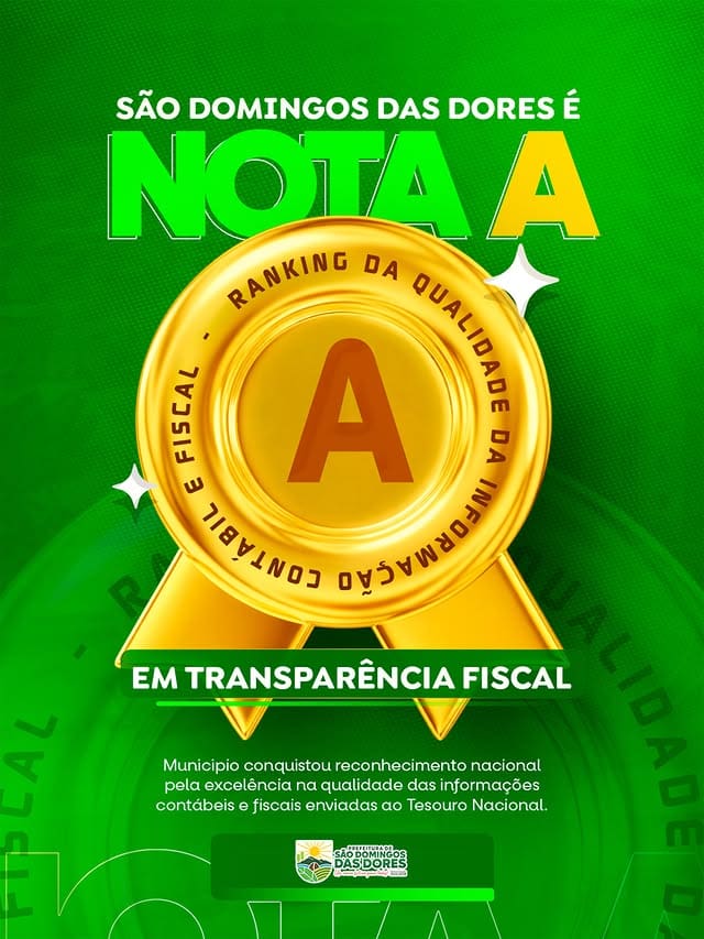 São Domingos das Dores conquista Selo Nota A em ranking contábil e fiscal