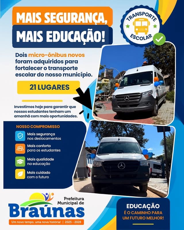 Braúnas adquire dois micro-ônibus para reforçar o transporte escolar
